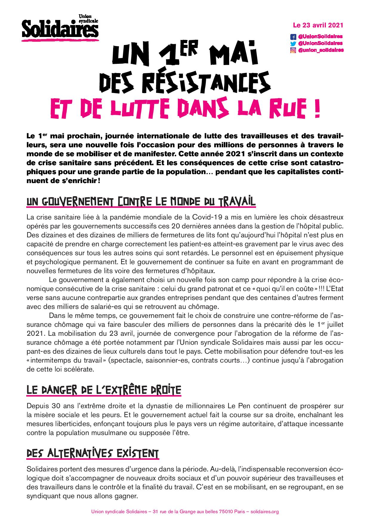 2021 04 26 SOLIDAIRES tract 1er Mai page 001