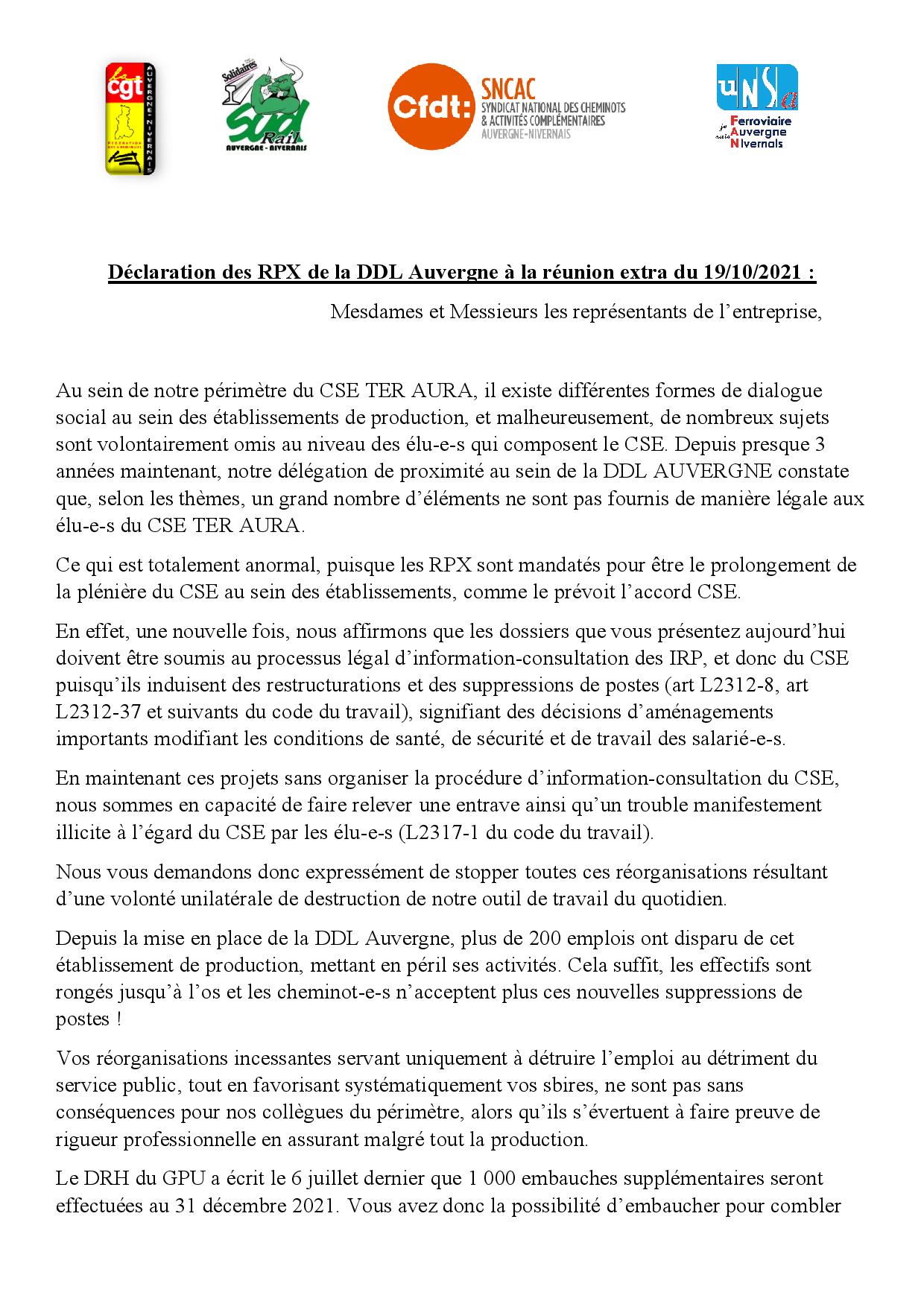 2021 10 19 Déclaration des RPX de la DDL Auvergne à la réunion extra page 001